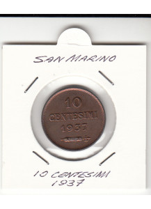 1937 10 Centesimi Fior Di Conio Rame Rosso San Marino  